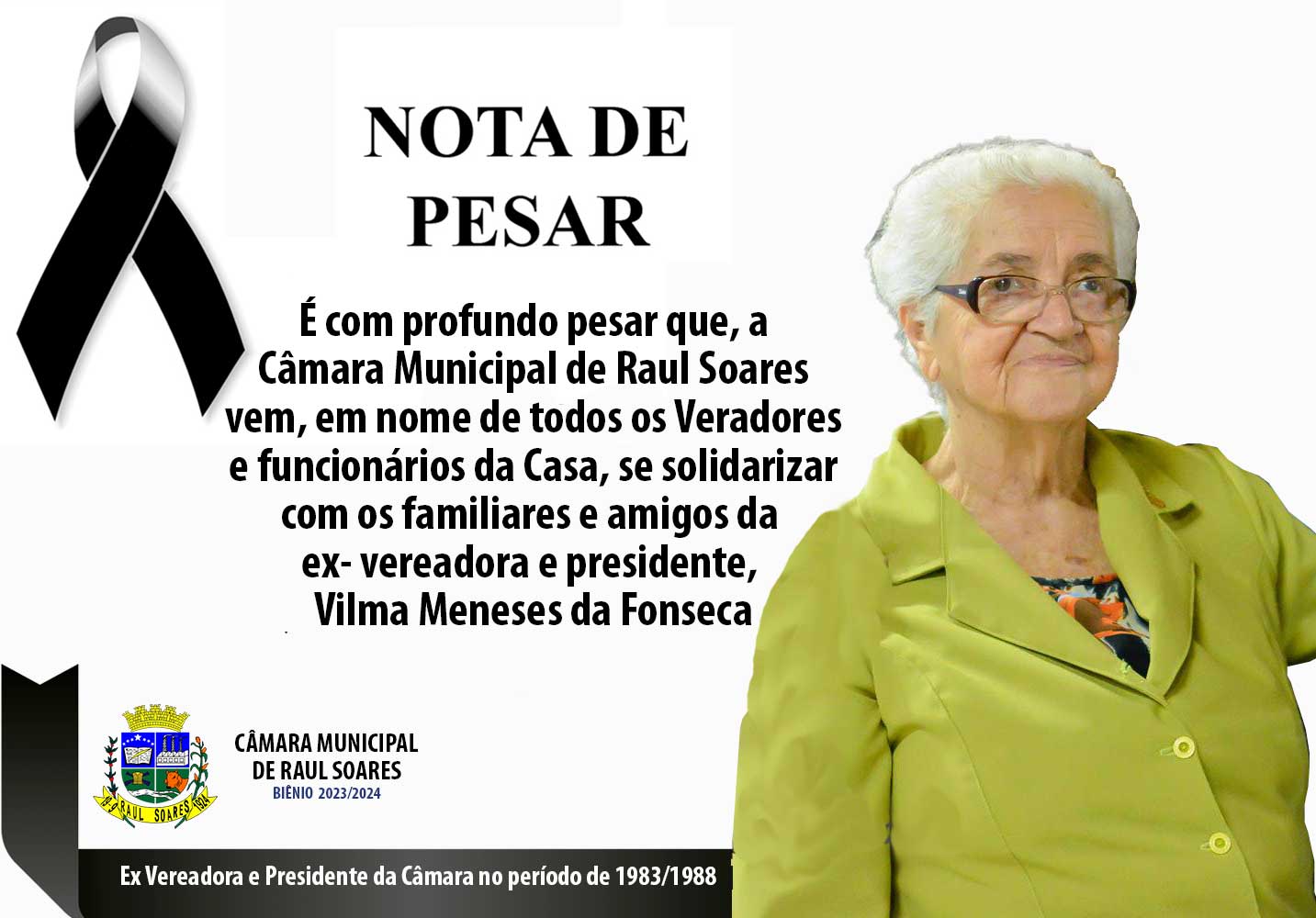Nota de Pesar – Vilma Meneses da Fonseca Ex Vereadora e Presidente da Câmara no período de 1983/1988