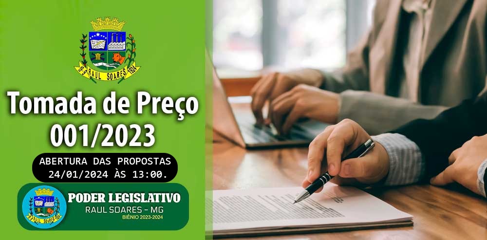 Câmara Municipal de Raul Soares publica Edital de Licitação – Modalidade Tomada de Preços 001/2023